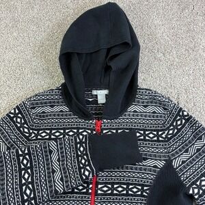 SKYR‎ Womens L Black White Geometric Print Cardigan Zip Up Hoodie Aztec Nordic